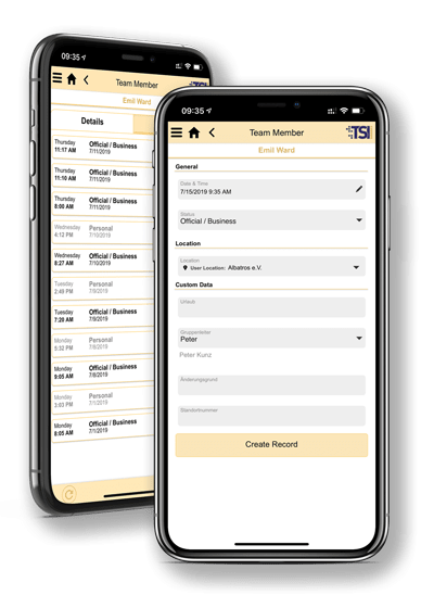 Working time recording also available on smartphones with the TSI Connect App