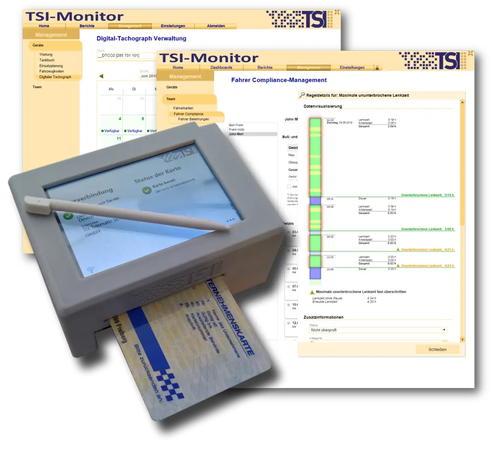 Automated readout of digital tachograph, both of the unit memory and the driver cards