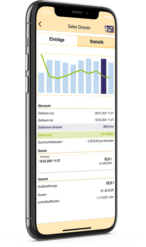 Führen Sie Ihre Tankbuch bequem mit der TSI Connect Smartphone App