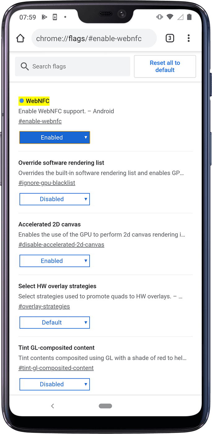 Aktivierung von WebNFC bei den Chrome-Flags