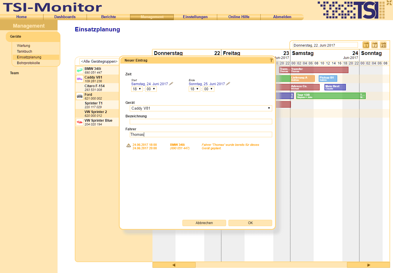 Einsatzplanung –
                Kontrollfunktion