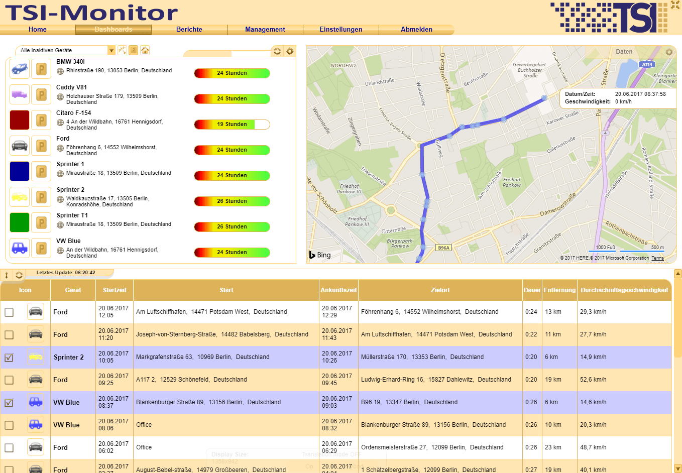 Schnelle, einfache und flexible Disposition Ihrer Flotte mit allen Daten bequem im Dashboard