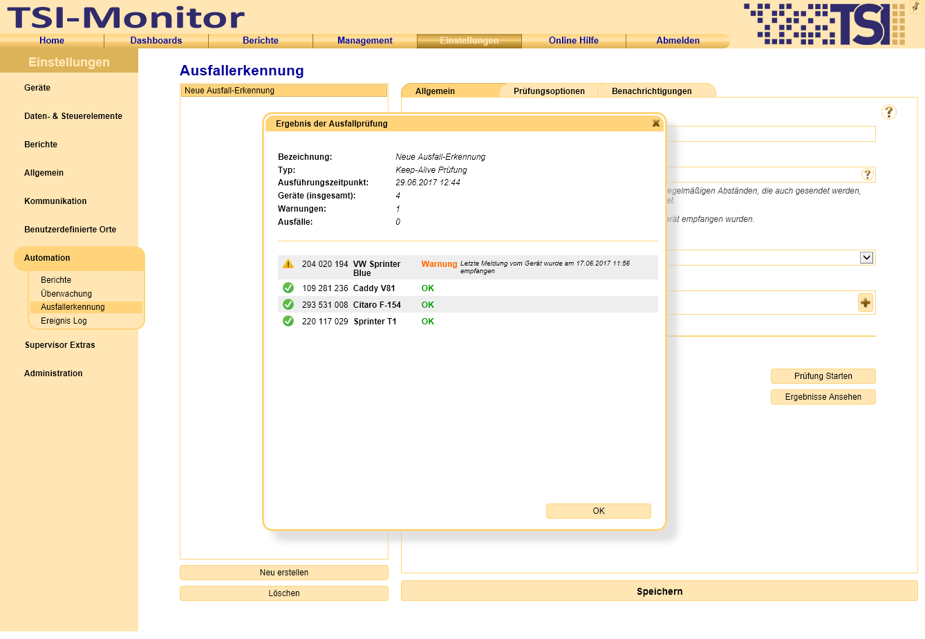 Automatische Ausfallerkennung - Bericht