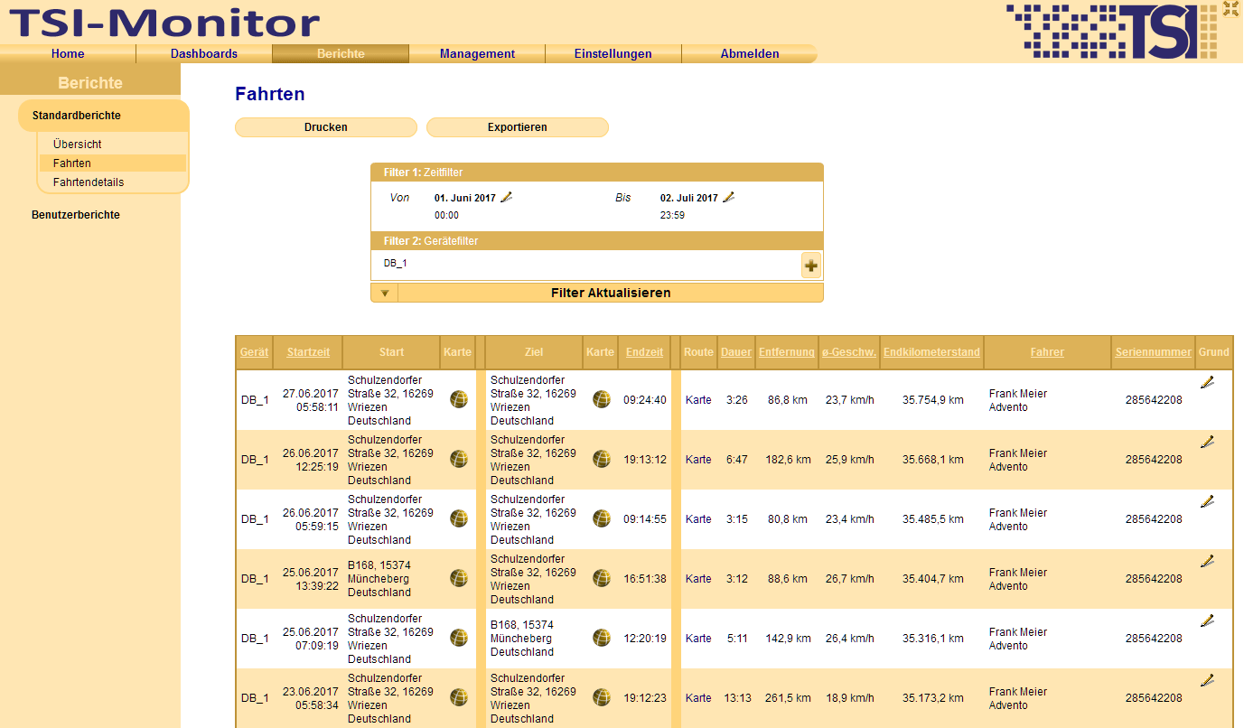 Automatic documentation of routes, times, driving destinations