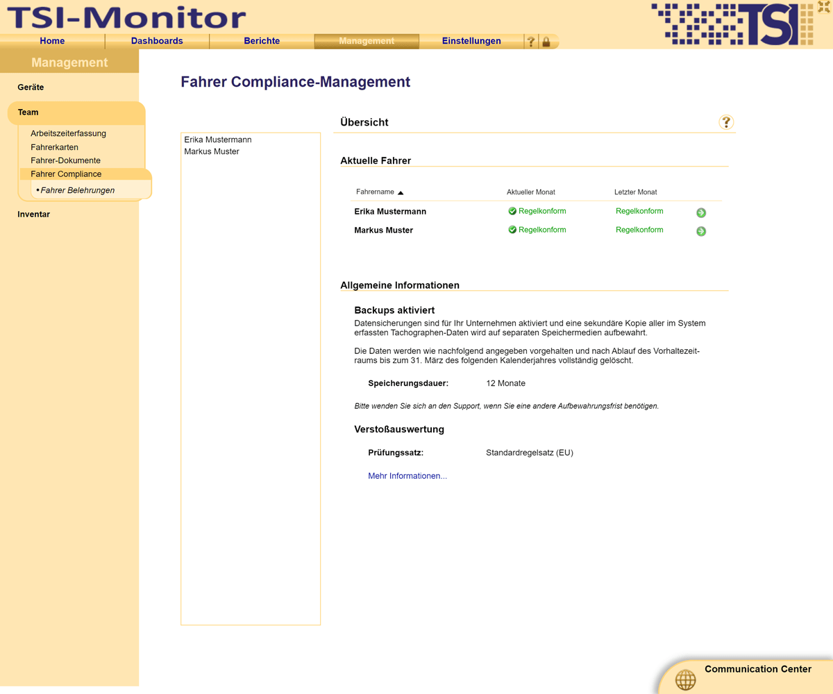 Aktuell hinterlegte Vorbehaltszeit der Tachographen-Daten im TSI Monitor einsehen