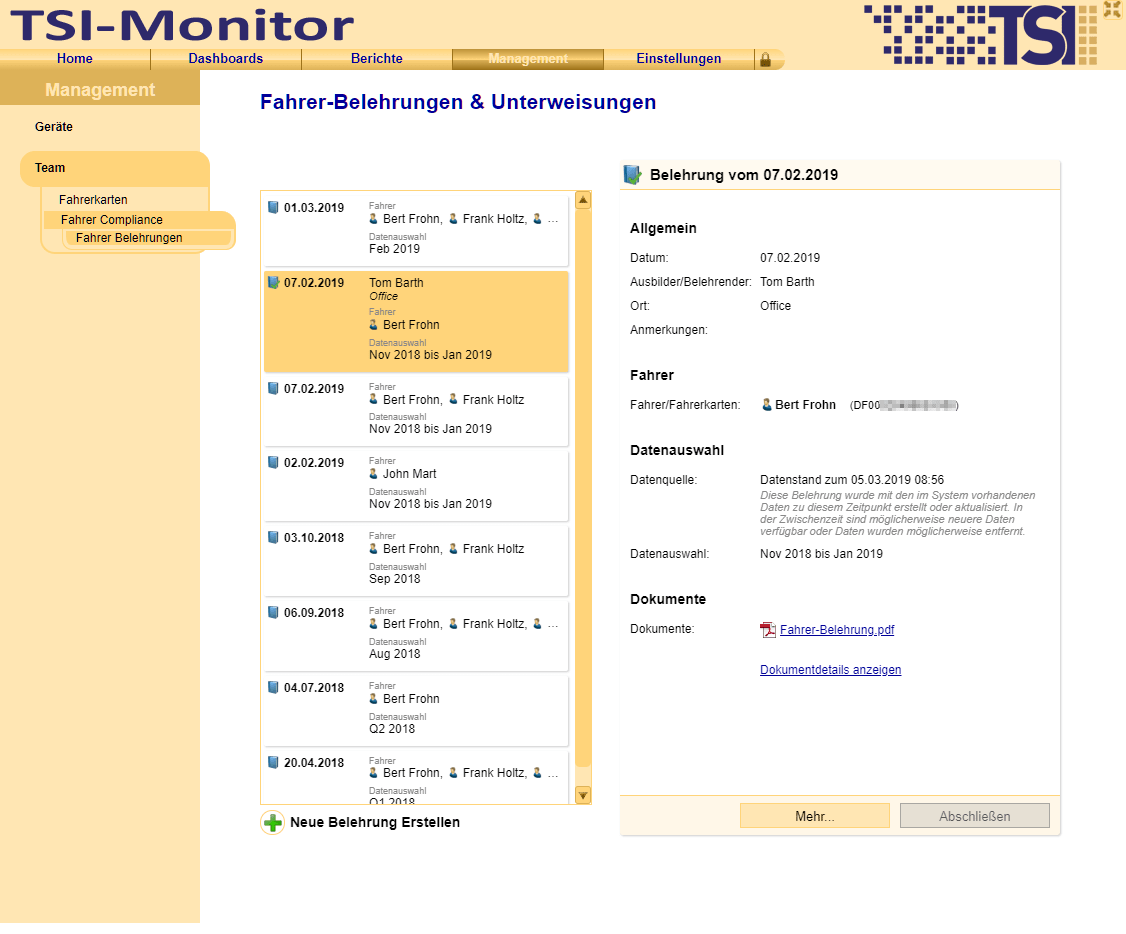 Fahrerbelehrungen mit TSI einfach managen