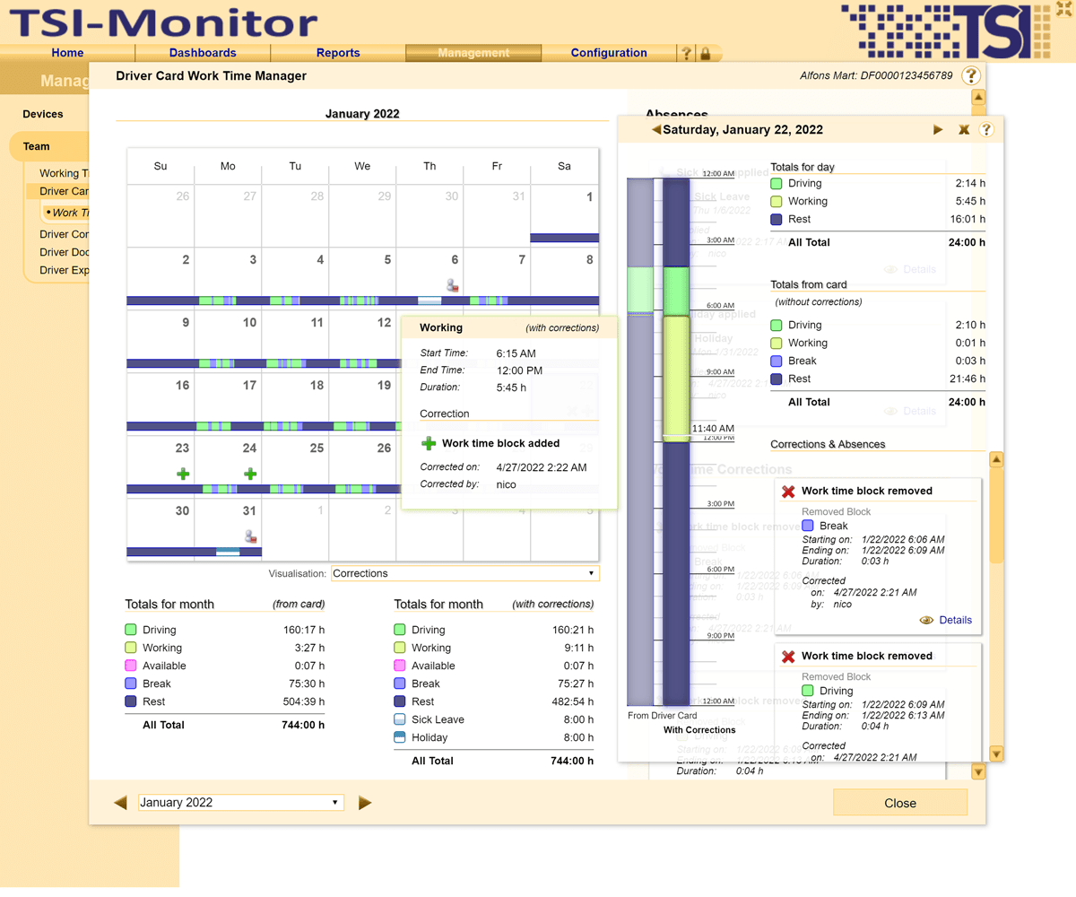 The intelligent working time manager offers a simple and clear visualisation of all data and enables central administration for all drivers.